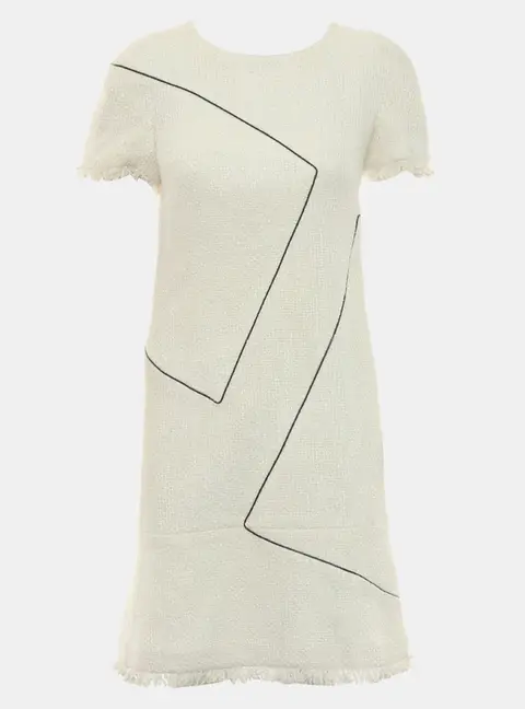 Chanel Geometric Off White/Black Tweed Dress Size S