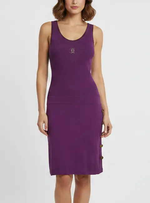 Chanel Purple Jacquard Knit Sleeveless Drop Waist Dress S