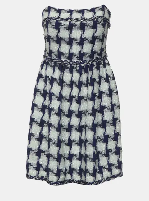 Chanel Houndstooth S Purple Polyamide Silk Tube Dress