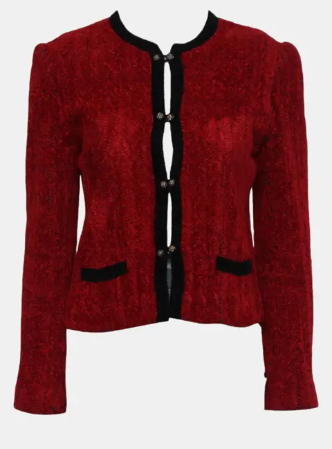 Chanel Vintage Cr&eacute;ations Velvet Accent Collarless Women's Jacket M