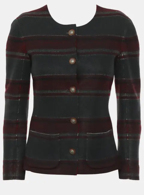 Chanel Black, Grey, Red Cashmere Tricolour Button Stripes Jacket S