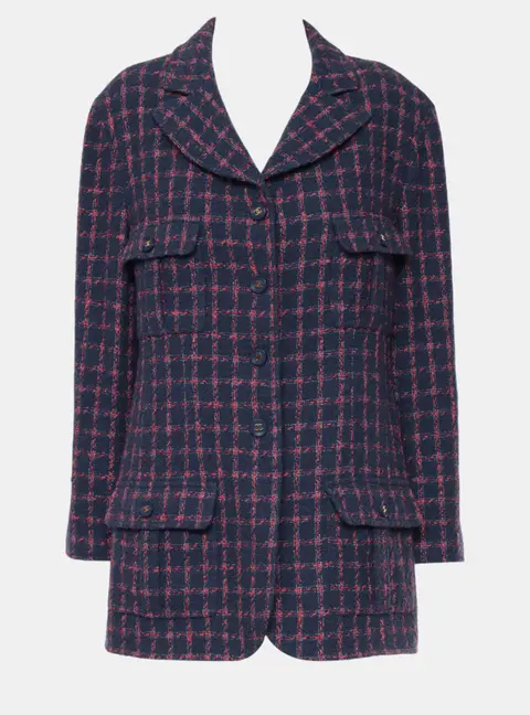 Chanel Vintage Blue Tweed Women's Blazer XL