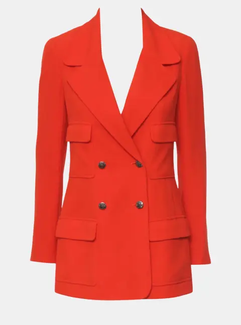 Chanel Vintage 90s Orange Wool Double -Breasted Blazer M