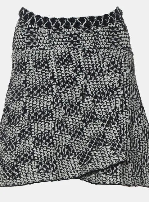Chanel Navy Blue White Nylon Cotton Textured Knit Women's Skirt