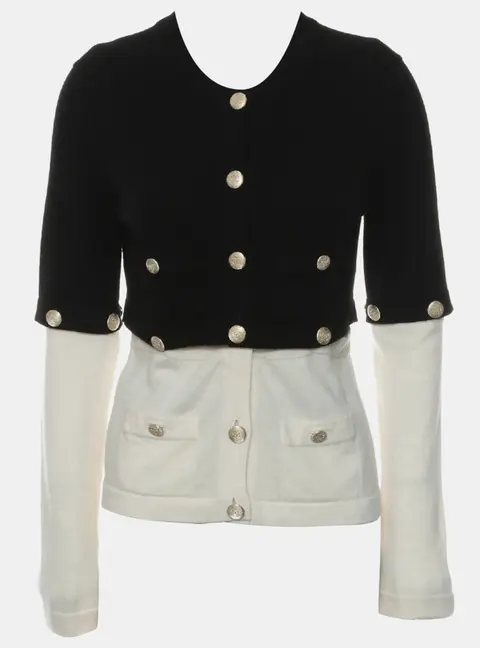 Chanel Cruise 2022 S Black Off -White Cashmere Detachable Cardigan