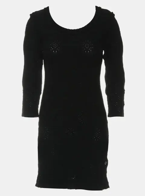 Chanel Ruffle -Trim S Black Rayon Knit Dress