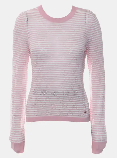 Chanel Pink Stripes Lightweight Sweater S Clothes Women