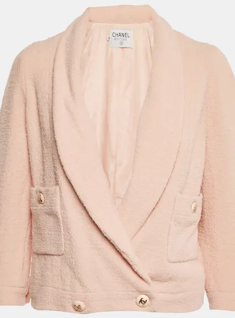 Chanel Pink Tweed Shawl Collar Jacket L