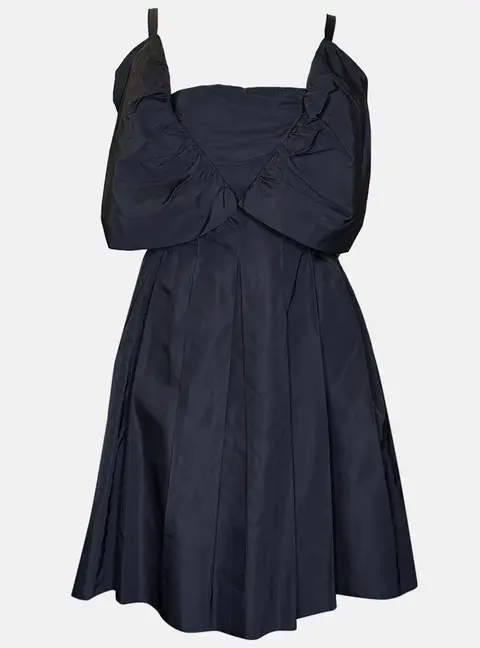 Chanel 06P Pleated Black Silk Women's Short Dress S