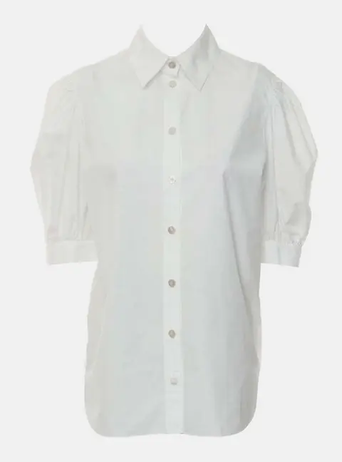 Chanel Logo Button Up White Cotton Shirt Size S
