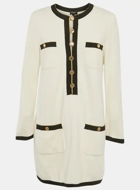 Chanel White Cotton Terry Button Detail Mini Dress M