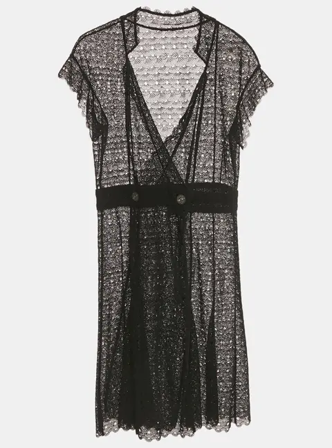 Chanel Black Crochet Double Breasted Short Dress M