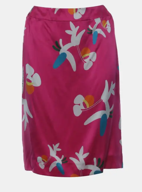Chanel Pink Floral Logo Printed Silk Skirt S