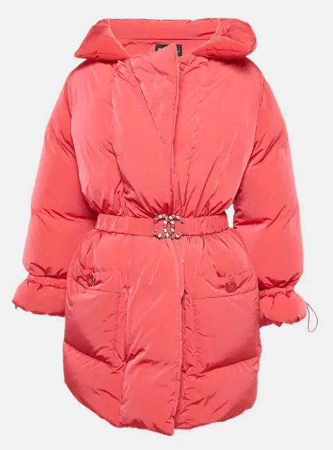 Chanel Pink Nylon Puffer Coat S