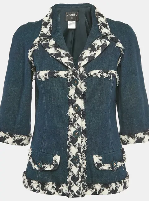 Chanel Navy Blue Raw Edge Denim Jacket M