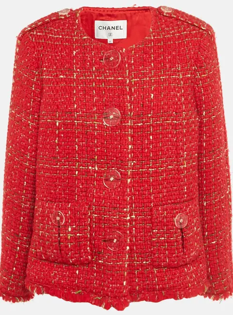 Chanel Red Tweed Big Buttons Jacket XXL