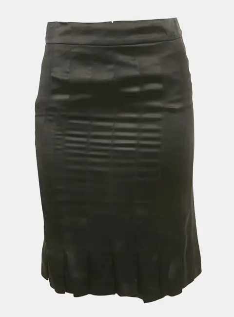 Chanel Black Satin Flounce Knee-Length Skirt S