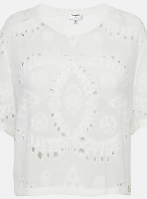 Chanel White Broderie Anglaise Jersey Crop Top M