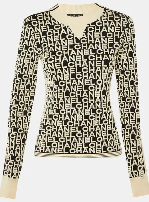 Chanel Monochrome Logo Jacquard Wool Blend Sweater M
