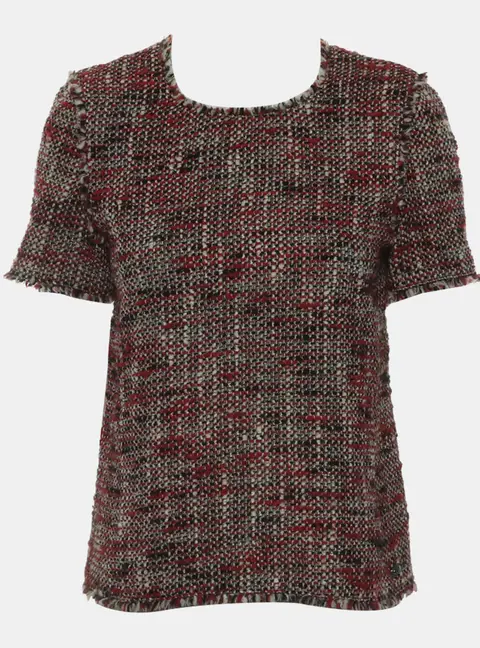 Chanel Red Tweed Short Sleeve Top M
