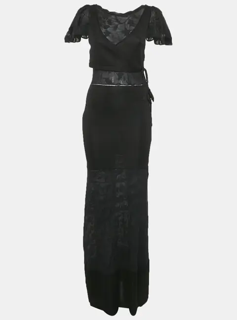 Chanel Black Jersey & Lace Detail Maxi Dress S