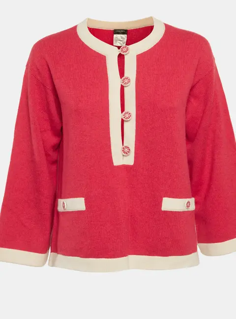 Chanel Pink Cashmere Half-Placket Sweater L