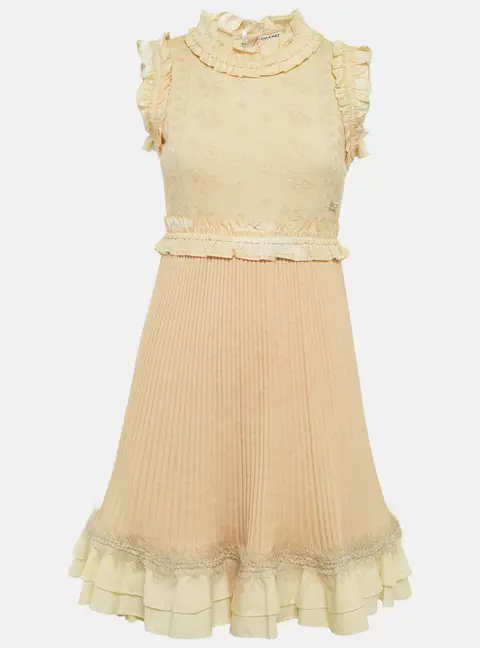 Chanel Beige Rib Knit Fringed Trim Mini Dress S