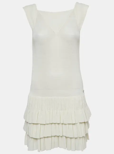 Chanel White Knit Tiered Mini Dress S