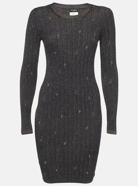 Chanel Navy Blue Lurex Rib Knit Short Dress S