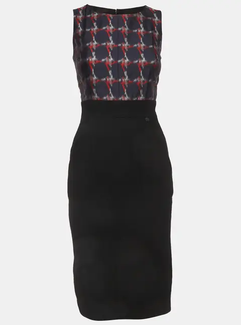 Chanel Black/Navy Blue Check Crepe and Silk Mini Dress S