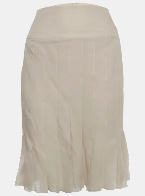 Chanel Beige Silk Pleated Mini Skirt L