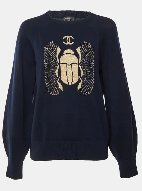 Chanel Navy Blue Cashmere Knit Jumper L