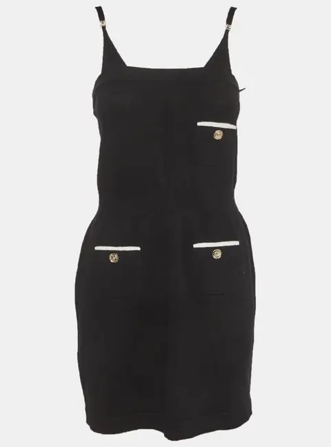 Chanel Black Knit Strappy Mini Dress S