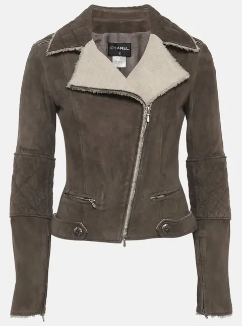Chanel Brown Suede Lambskin Biker Jacket S