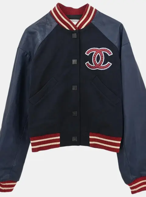 Chanel Sport Line Spring Letterman Bomber Jacket Navy 04P #36