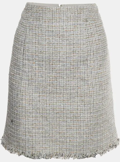 Chanel Blue Tweed Frayed Hem Mini Skirt L