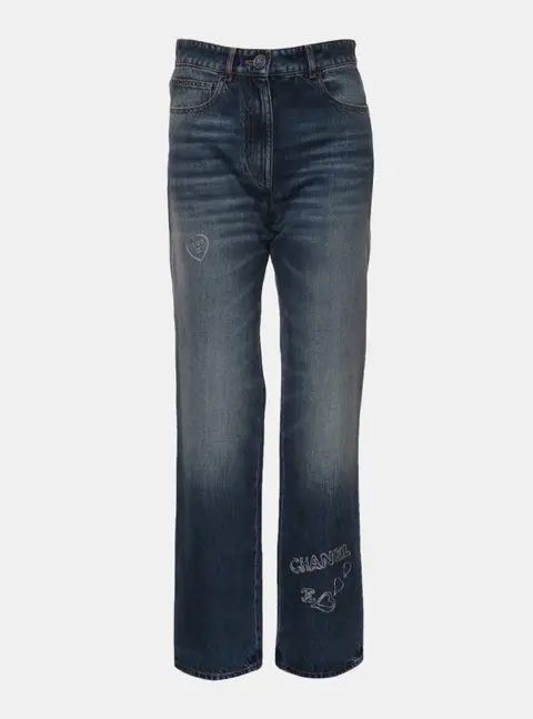 Chanel Embroidered Blue Denim Jeans XS