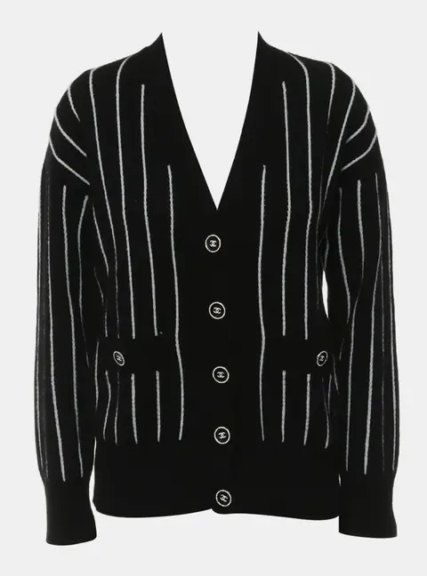 Chanel 23P Striped Button Up Cardigan
