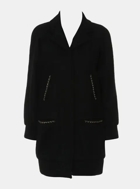 Chanel Cashmere Black Zip Up Cashmere Coat FR 34