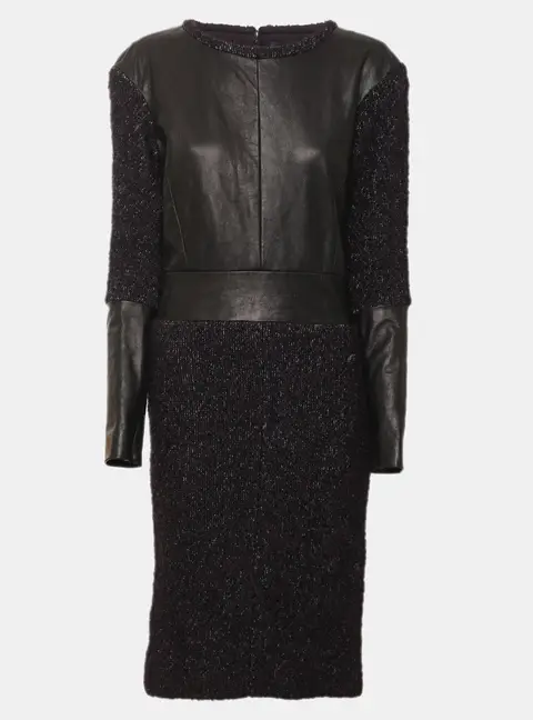 Chanel Black/Purple Tweed and Leather Mini Dress M