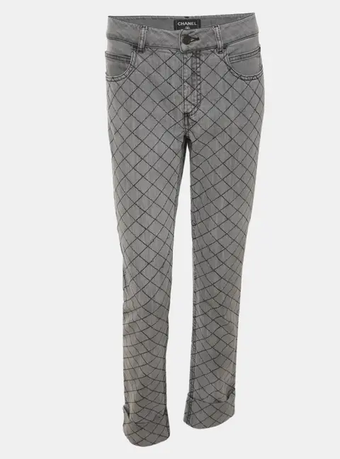 Chanel Grey Quilted Stretch Denim Skinny Jeans M