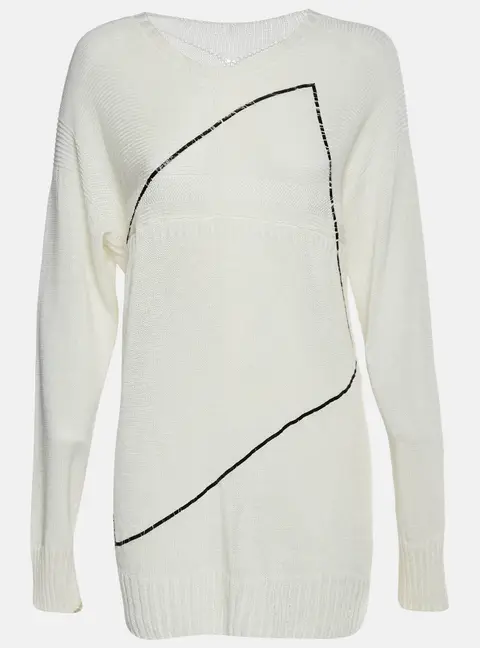 Chanel Cream Abstract Pattern Cotton Knit Sweater L