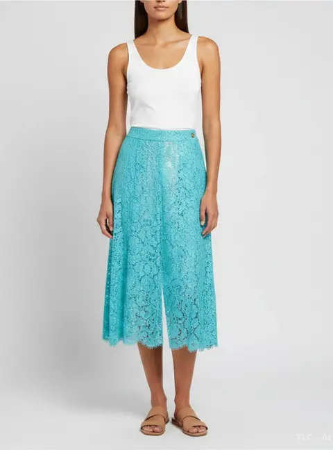 Chanel Green Floral Lace Culottes L