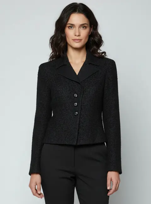 Chanel Black Boucl&eacute; Tweed Button Front Jacket L