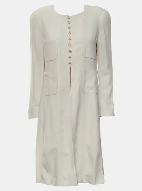 Chanel Viscose Off White Vintage CC Button Long Blazer FR 44