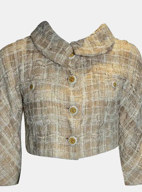 Chanel Crop Beige Tweed Jacket FR 34