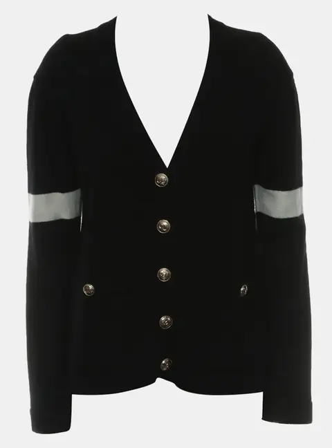 Chanel 20K Stripe Sleeve Button Up Cardigan FR 36