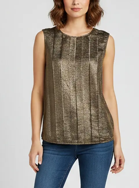 Chanel Gold Lurex Silk Blend Pleated Sleeveless Blouse M