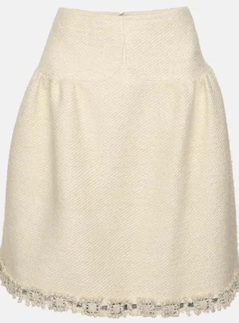 Chanel Cream Woven Silk Midi Skirt M