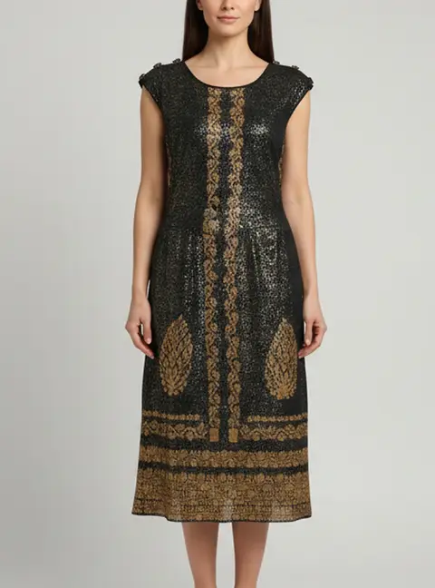 Chanel Gold/Black Metallic Cotton Knit Sleeveless Midi Dress L